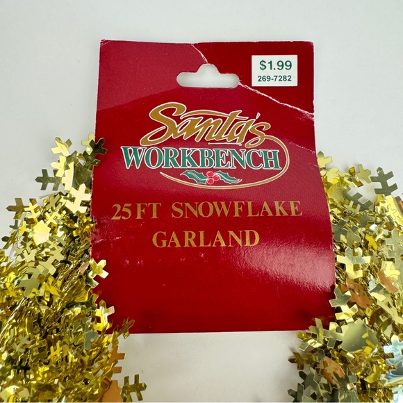 Vtg 1997 25ft Gold Snowflake Garland Wired Santas Workbench Fabri Centers of USA - Picture 6 of 8